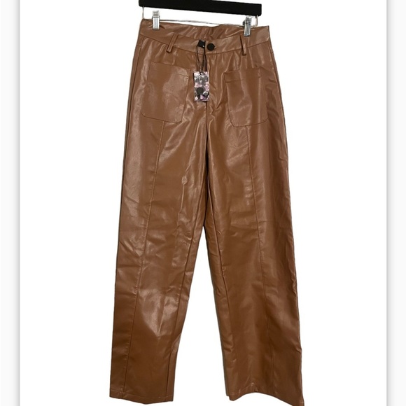 NWT Cider Brown Faux Leather Wide Leg Pants size M - Picture 4 of 7